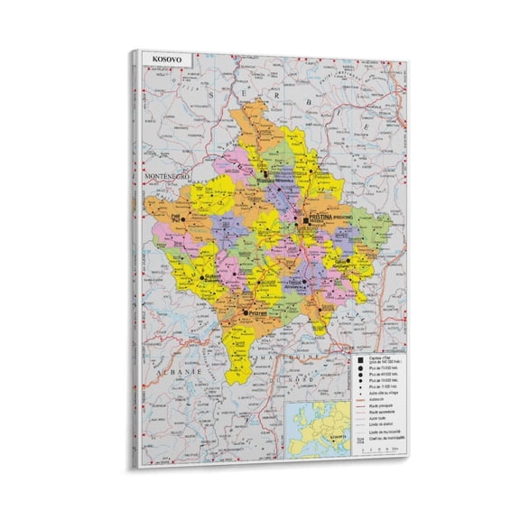 Koso-vo Map Posters Poster Decorative Painting Canvas Wall Art Living Room Posters Bedroom Painting 20x30inch(50x75cm)