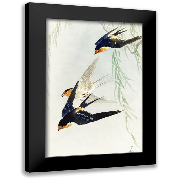 Koson, Ohara 11x14 Black Modern Framed Museum Art Print Titled - Three birds in full flight