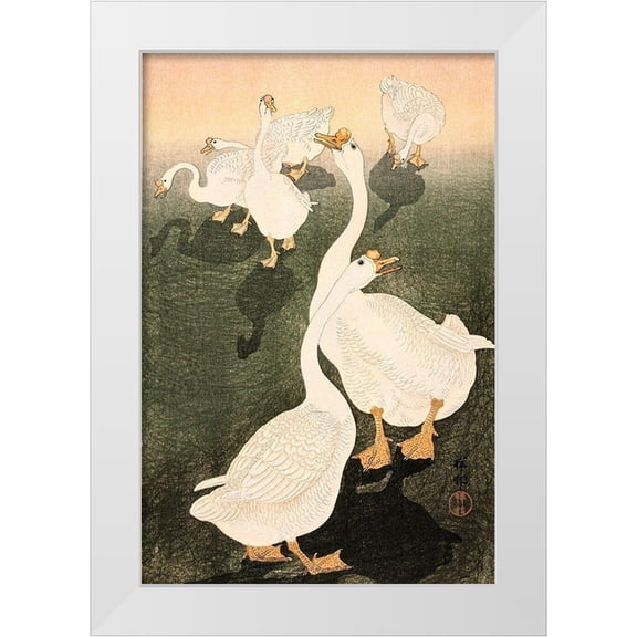 Koson, Ohara 11x14 White Modern Wood Framed Museum Art Print Titled - Geese
