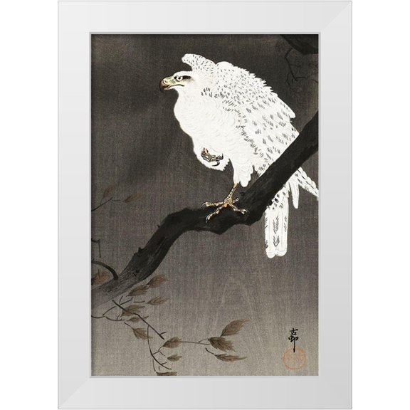Koson, Ohara 11x14 White Modern Wood Framed Museum Art Print Titled - Snowy eagle on a tree branch