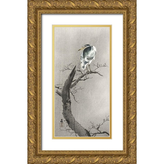 Koson, Ohara 11x18 Gold Ornate Wood Framed with Double Matting Museum Art Print Titled - Kwak on branch
