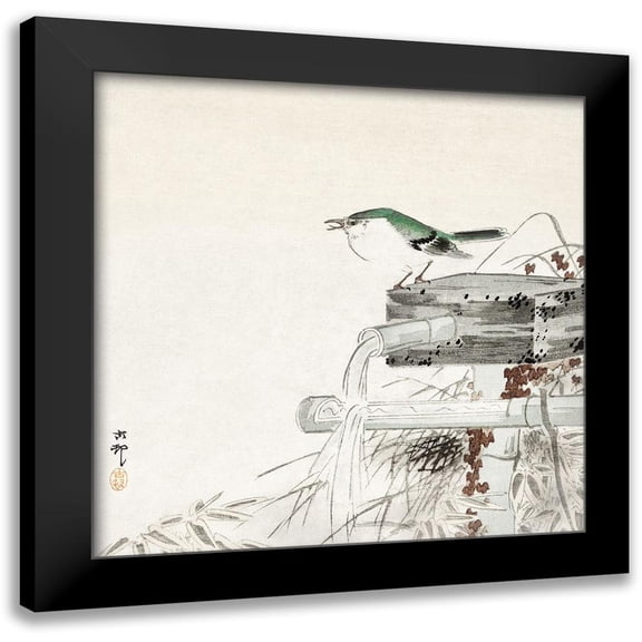 Koson, Ohara 12x12 Black Modern Framed Museum Art Print Titled - Blue nightingale