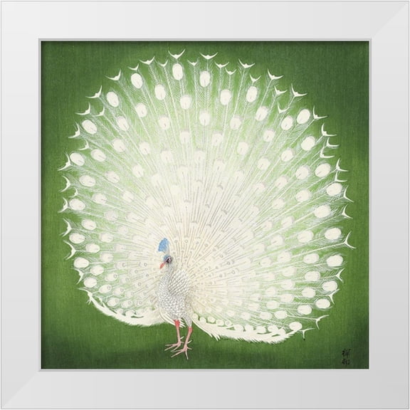 Koson, Ohara 12x12 White Modern Wood Framed Museum Art Print Titled - Peacock