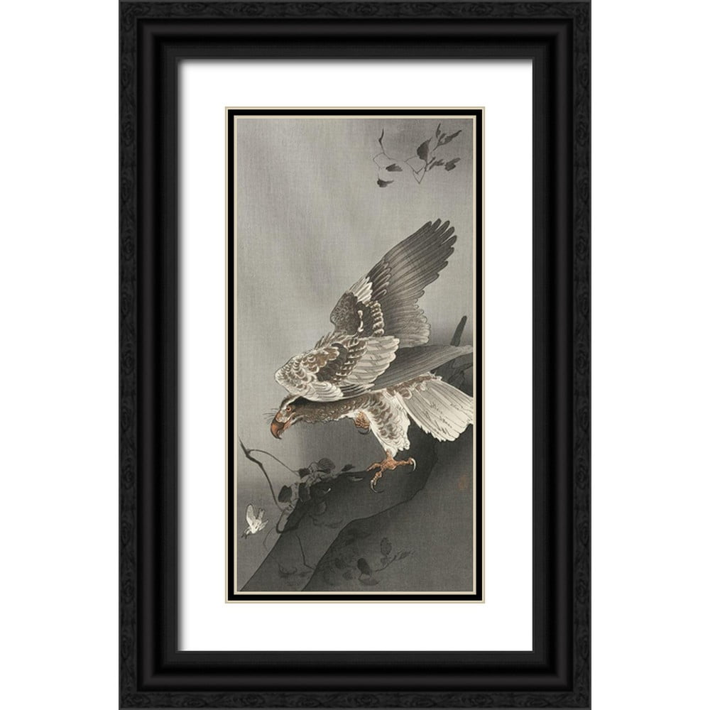 Koson, Ohara 14x24 Black Ornate Wood Framed with Double Matting Museum ...