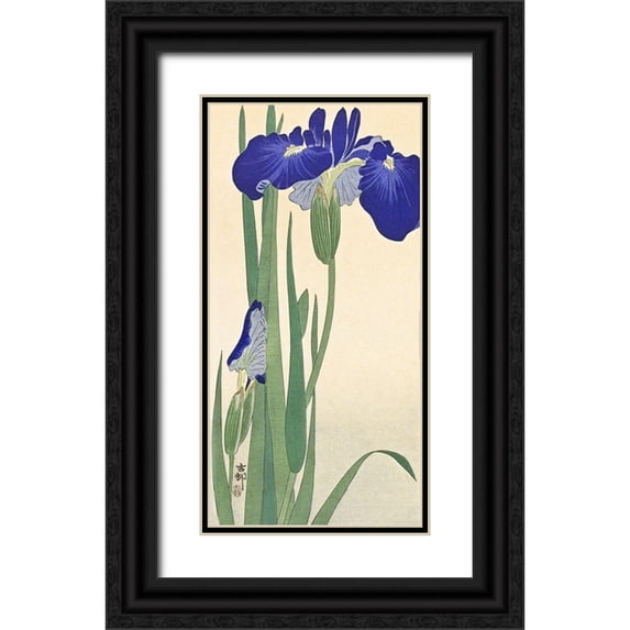 Koson, Ohara 14x24 Black Ornate Wood Framed with Double Matting Museum Art Print Titled - Irises
