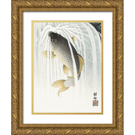 Koson, Ohara 15x18 Gold Ornate Wood Framed with Double Matting Museum Art Print Titled - Carp