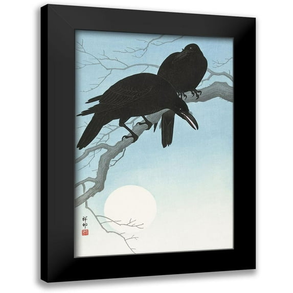 Koson, Ohara 17x24 Black Modern Framed Museum Art Print Titled - Two crows on a branch