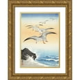 thumbnail image 1 of Koson, Ohara 24x32 Gold Ornate Wood Framed with Double Matting Museum Art Print Titled - Five seagulls above turbulent sea, 1 of 4