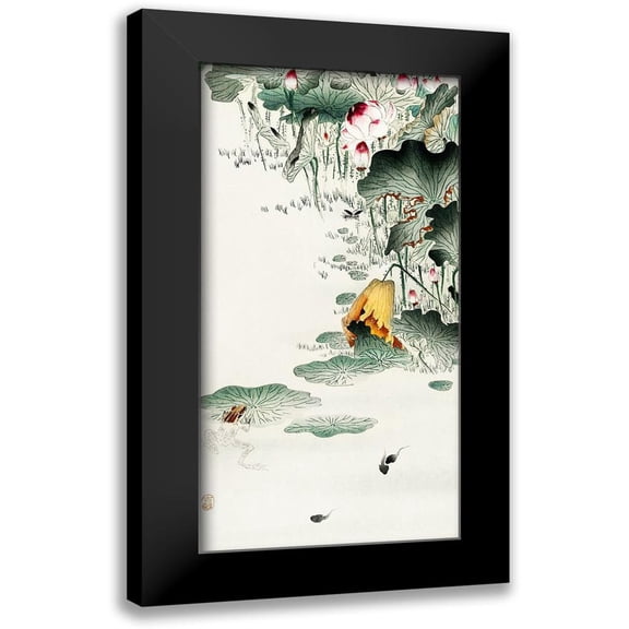 Koson, Ohara 9x14 Black Modern Framed Museum Art Print Titled - Frog and tadpoles