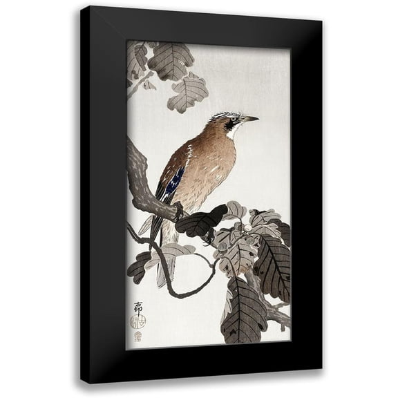 Koson, Ohara 9x14 Black Modern Framed Museum Art Print Titled - Jay on tree branch