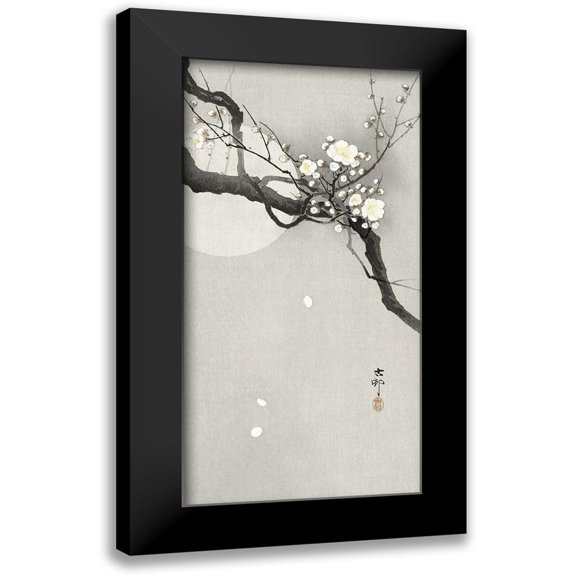 Koson, Ohara 9x14 Black Modern Framed Museum Art Print Titled - Plum blossom and full moon