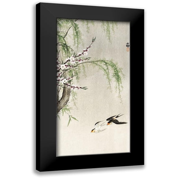 Koson, Ohara 9x14 Black Modern Framed Museum Art Print Titled - Swallows in flight