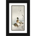 thumbnail image 1 of Koson, Ohara 9x14 Black Ornate Wood Framed with Double Matting Museum Art Print Titled - Two ducks on snowy reed, 1 of 4