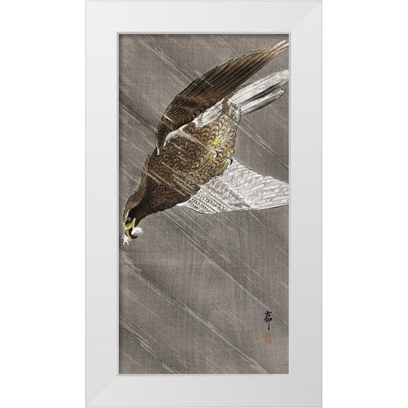 Koson, Ohara 9x14 White Modern Wood Framed Museum Art Print Titled - Downward flying eagle