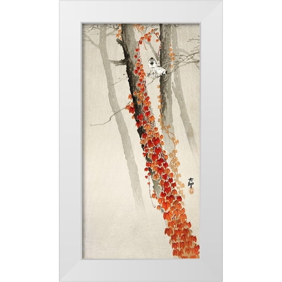 Koson, Ohara 9x14 White Modern Wood Framed Museum Art Print Titled - Red ivy