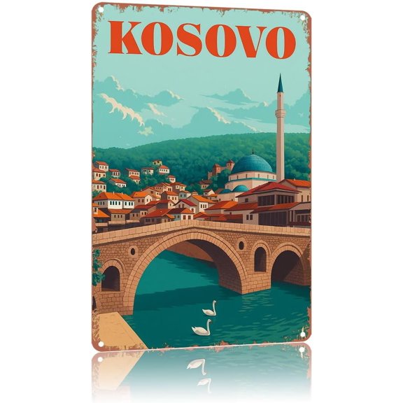 Kosovo Metal SignsCity Scenery Poster Home Wall Decor, Suitable For Bedroom, Living Room, Bar, Kitchen And Dining Room, Plaque 8 X 12 Inch