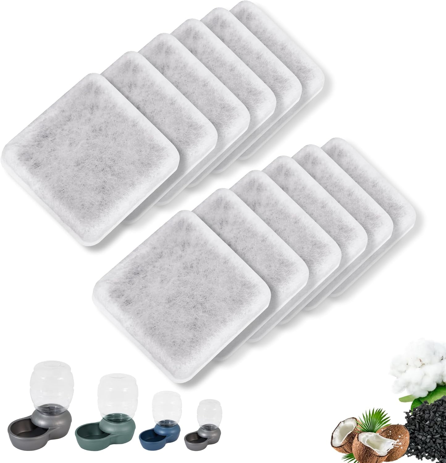12-Pack Charcoal Replacement Filters Compatible With W600 Large 205oz/6L Dog Water Fountain - For Cats & Dogs
