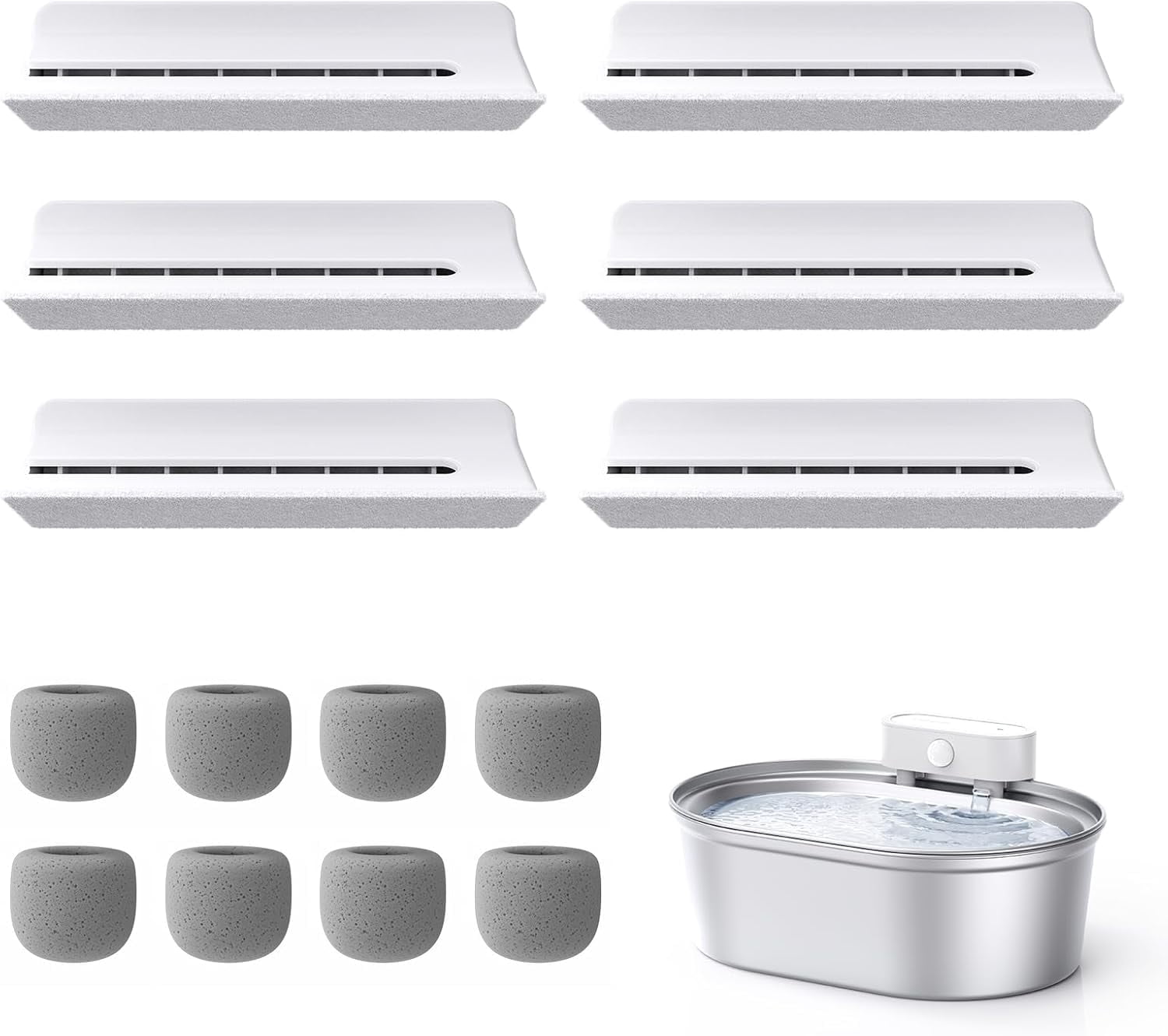 Kospetsin Stainless Steel Cat Water Fountain Replacement Filters 6 Pack with 8 Filter Sponges (water dispenser is not included), Compatible with KospetsinStainless Steel Pet Fountain (basic version)