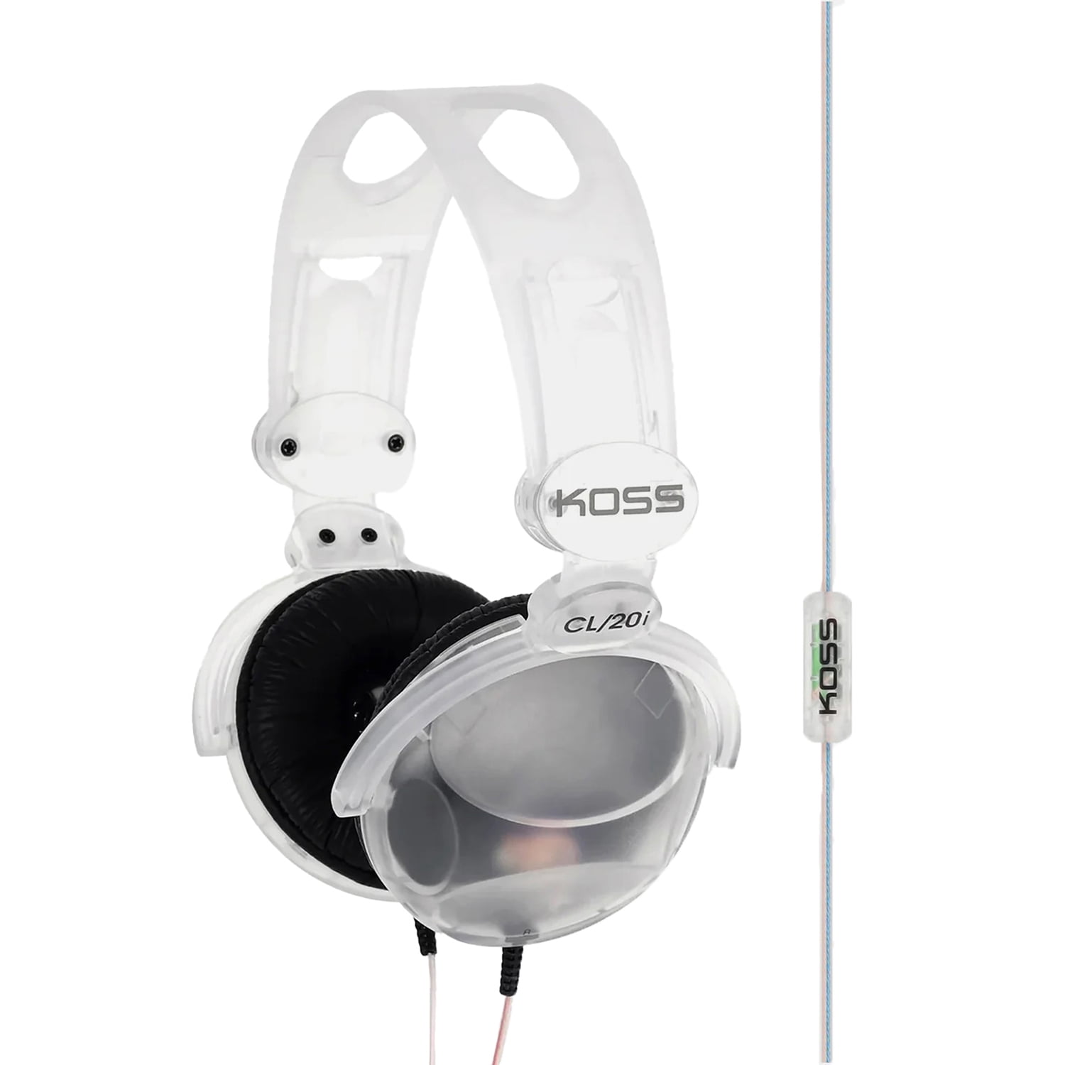 Koss CL-20i Full-Size On-Ear Headphones with In-Line Microphone and Remote, Retro Style, Clear, 197823