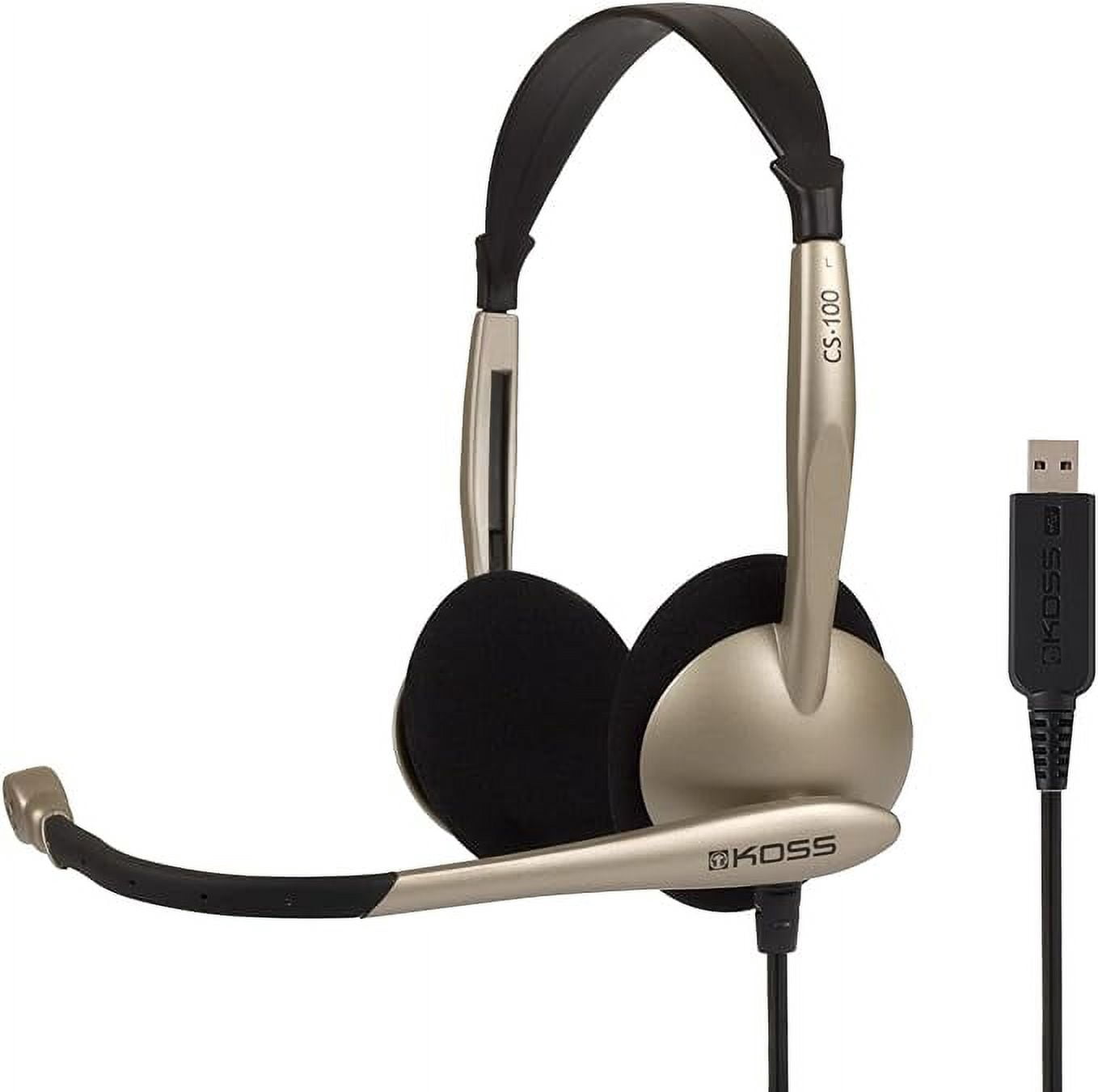 Koss CS100 USB Double Sided On-Ear Headset with Boom Microphone, Lightweight Design, Black and Beige
