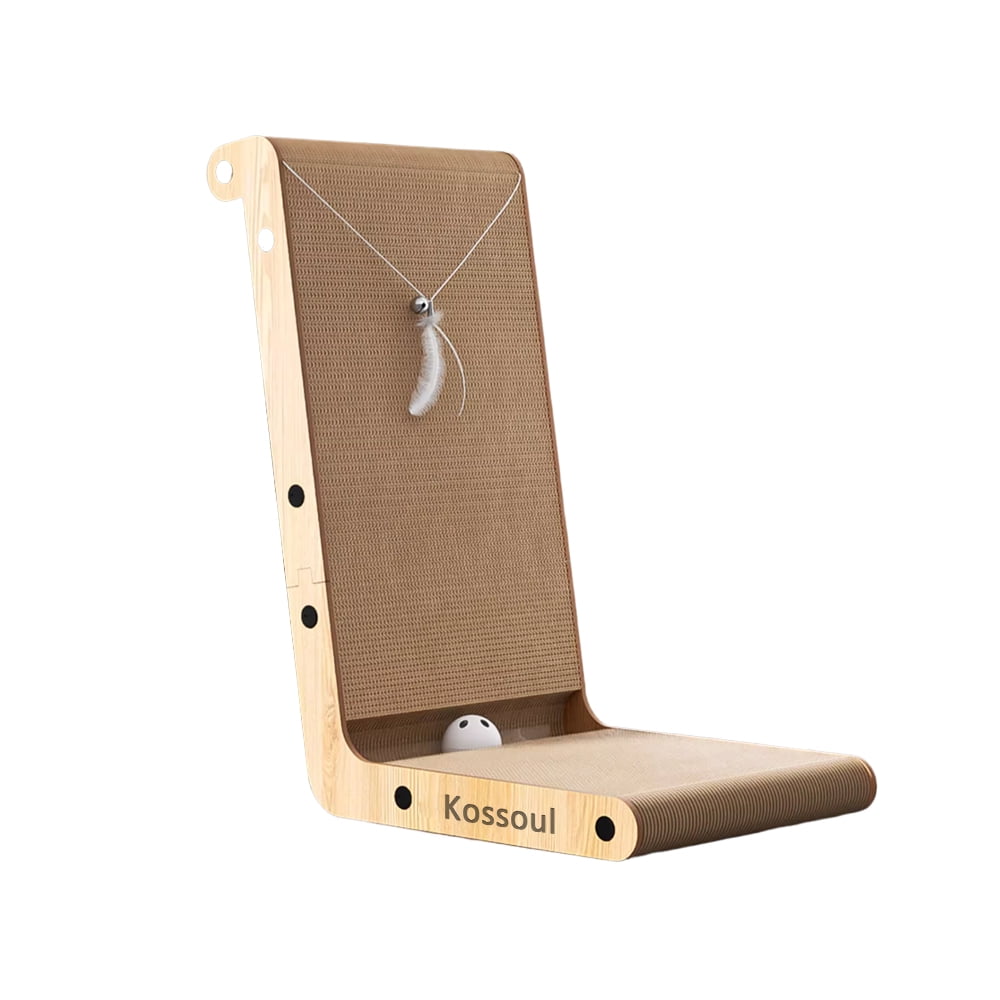 Kossoul Cat scratching pads, 18.9 Inch L Shape Cat Scratch Pad, Vertical Cat Scratcher Wall Mounted, Cat Scratching Cardboard with Ball Toy for Indoor Cats
