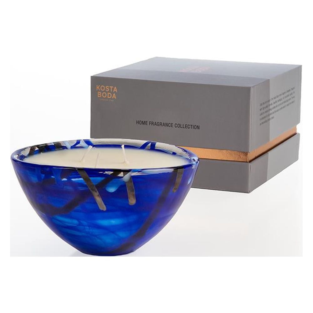 Kosta Boda Blue Floral Scented Soy Candle with 3 Wicks