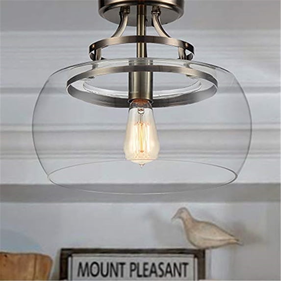 Kostandea 1-light Bronze 13-inch Glass Flush Mount with Bulb