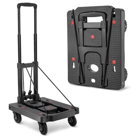 Kostanzo Folding Hand Truck - Lightweight Dolly Cart with 4 Wheels & 2 Elastic Straps, Collapsible Luggage Cart with Adjustable Handle of 3 Levels