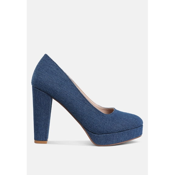 Kostur Denim Block Heel Pumps