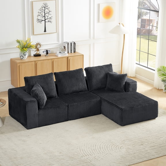 Kosynda 103"W Cloud Sectional Couch with L-Shape Chaise, Modular Sectional Sofa with Deep Seat, Corduroy Upholstered Boneless Sofa for Living Room, No Assembly Required (Gray, Right Facing Chaise)
