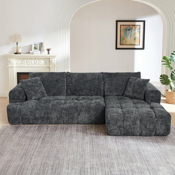 Kosynda 108" Cloud Sectional Couches with L-Shape Chaise, Boneless Modular Sectional Sofa with Chenille Upholstered for Living Room, Reception Spaces (Dark Gray, Right Facing Chaise)