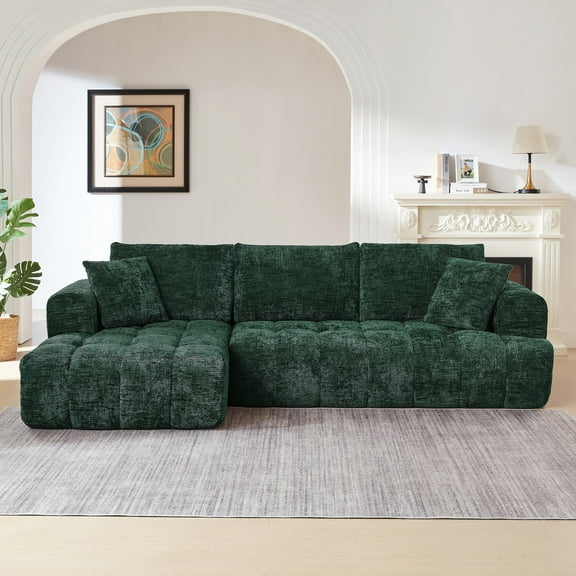 Kosynda 108" Cloud Sectional Couches with L-Shape Chaise, Boneless Modular Sectional Sofa with Chenille Upholstered for Living Room, Reception Spaces (Dark Green, Left Facing Chaise)