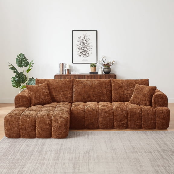 Kosynda 108"W Cloud Sectional Sofa with L-Shape Chaise, Boneless Modular Couch with Deep Seat for Living Room, Reception Spaces (Brown, Left Facing Chaise)