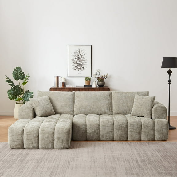 Kosynda 108"W Cloud Sectional Sofa with L-Shape Chaise, Boneless Modular Couch with Deep Seat for Living Room, Reception Spaces (Khaki, Left Facing Chaise)