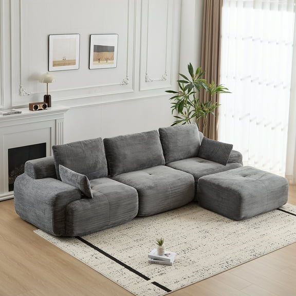 Kosynda 120" Modular Sectional Sofa with L-Shape Chaise, Upholstered Cloud Sectional Couch with Deep Seat and Pillows for Living Room, Gray