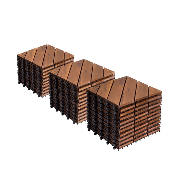 Kosynda 27 PCS Interlocking Patio Deck Tiles, 10 sq. ft Waterproof Outdoor Flooring Tiles for Garden, Bancony, Pool Side, Diagonal Pattern All Weather Use, Brown