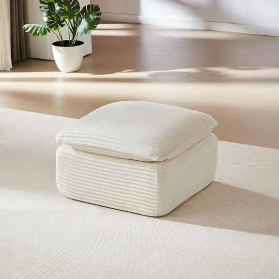 Kosynda 30.7" Plush Corduroy Ottoman for Couch, Upholstered Cloud Ottoman Foot Rest for Boneless Couch in a Box for Living Room, Home, Bedroom, Office, White