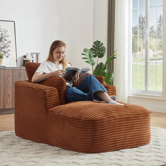 Kosynda 65"D Chaise Lounge Chair Indoor, Corduroy Boneless Sleeper Couch Reading Chair, No Assembly Required for Living Room, Office, Brown