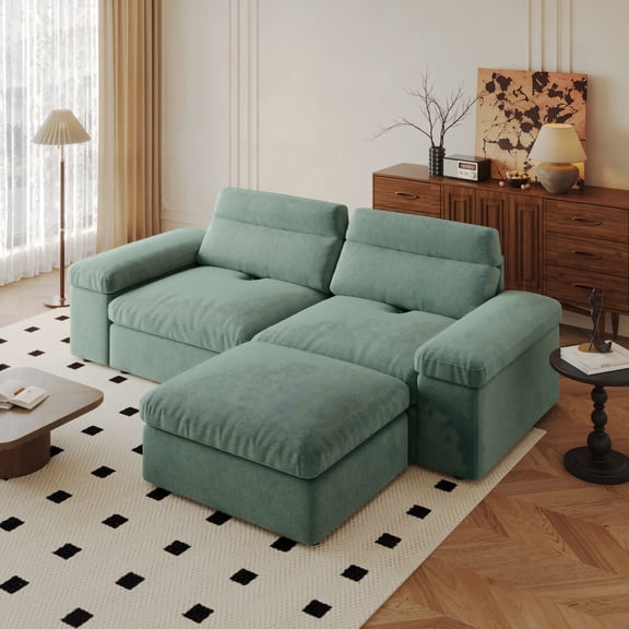 Kosynda 83"W Modular Sectional Sofa with Storage Ottoman and Armrests, Down Filled Cloud Sectional Couch Loveseat Sleeper Sofa with Adjustable Backrest for Living Room, Bedroom, Green
