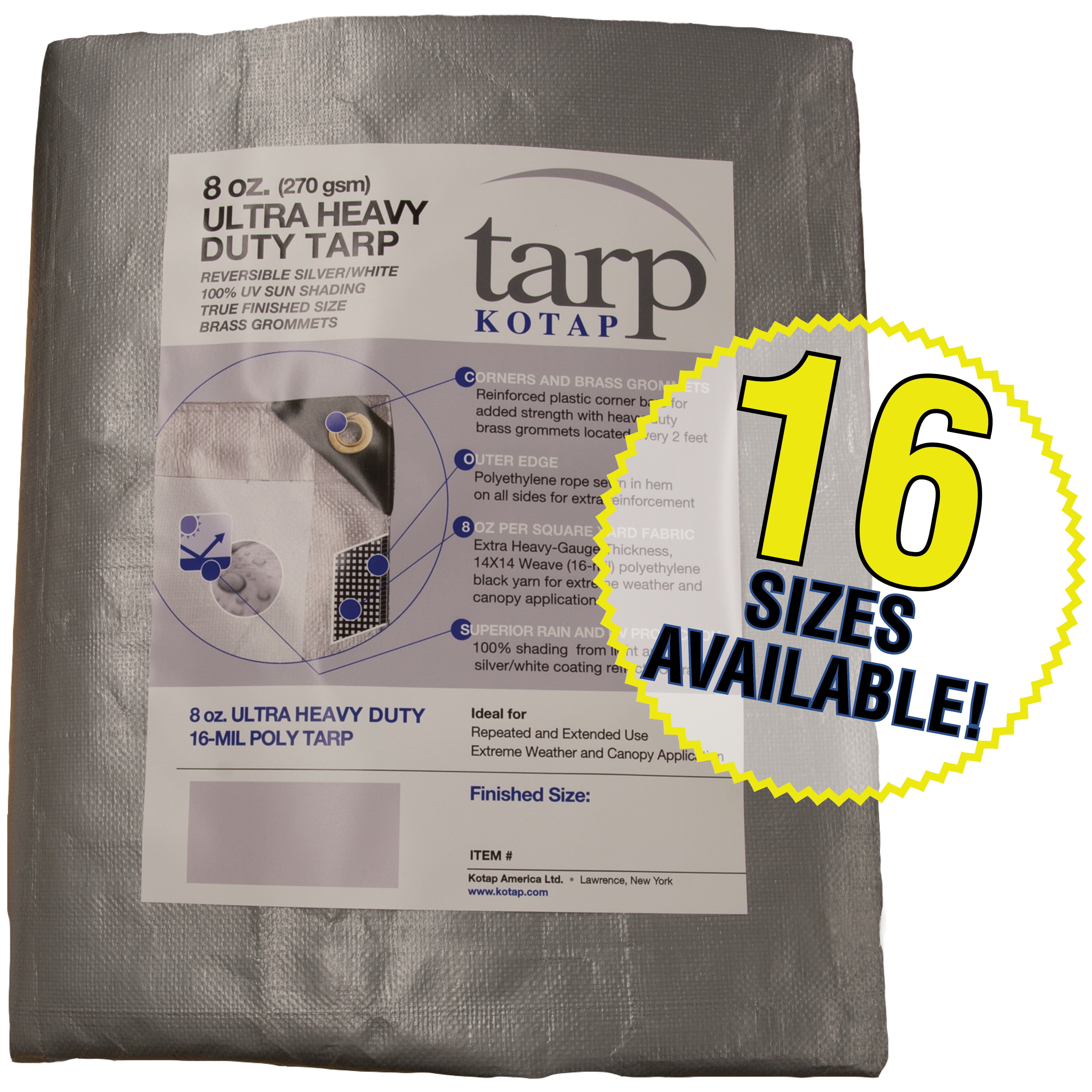 Kotap 10-ft. x 20-ft. Ultra Heavy-Duty 8 oz/16-mil Poly Tarp Reversible ...