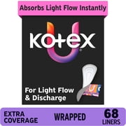Kotex Absorbent Wrapped Liners, Light Absorbency, Extra Coverage, 68 Count