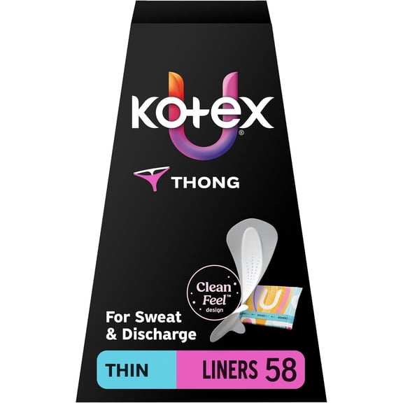 Kotex Daily Thong Liners, Wrapped, Light Absorbency, Regular Length, 58 Count (Packaging May Vary)