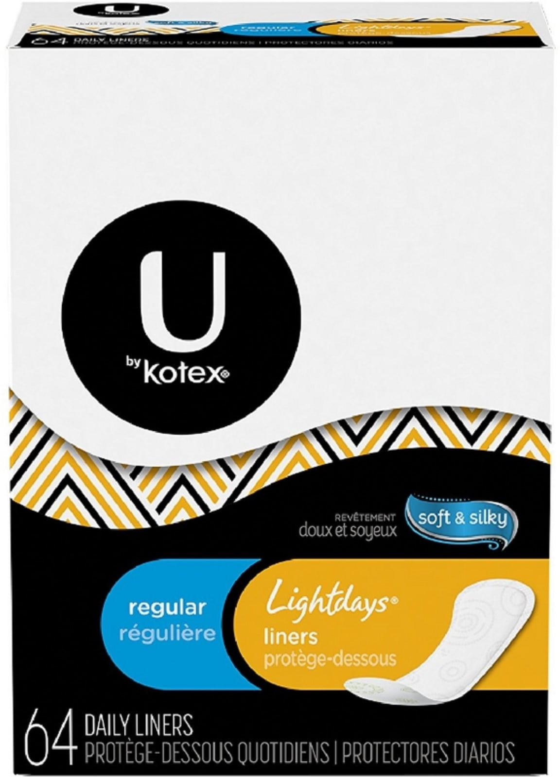 Kotex Lightdays Pantiliners, Unscented, Regular, 64 ea (Pack of 4)