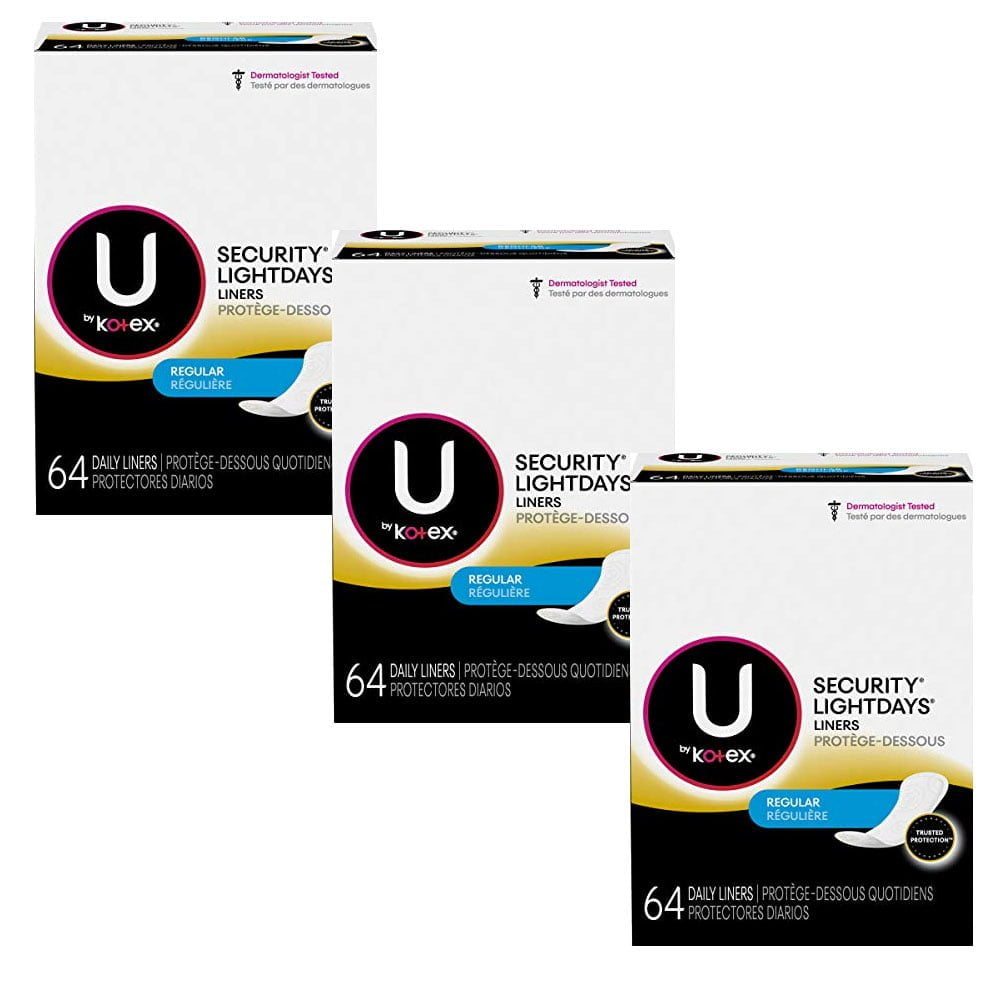 Kotex Natural Balance Lightdays Liners, Regular, 3 Packs of 64 Each