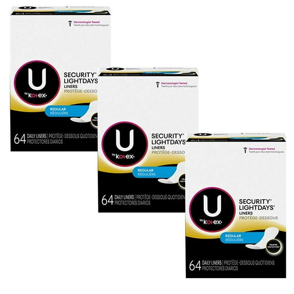 Kotex Natural Balance Lightdays Liners, Regular, 3 Packs of 64 Each 192 Total
