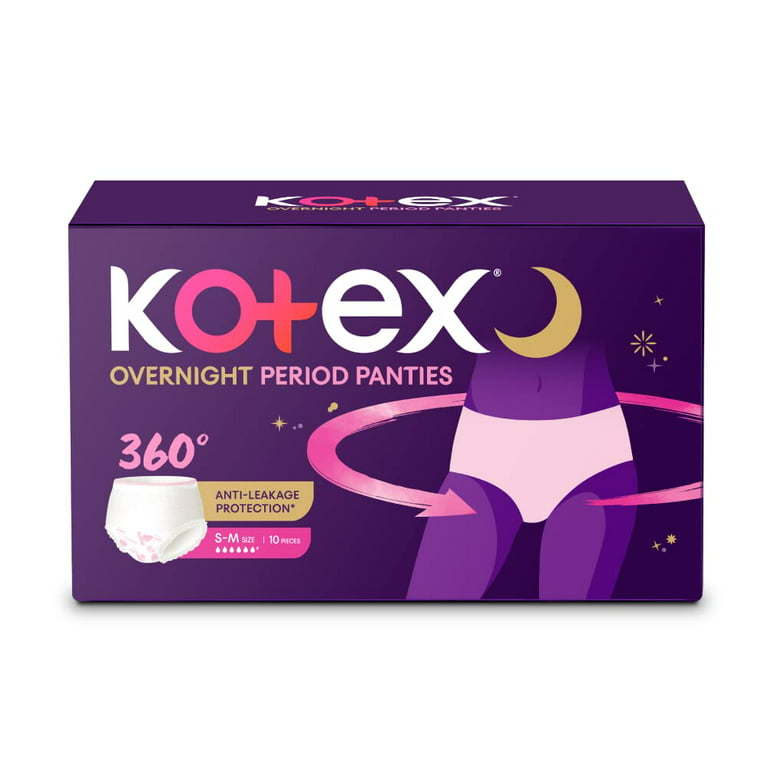 Kotex Overnight Period Panties (Small/Medium Size, Pack Of 10 Panties) For  Heavy Flow Period Protection | With 360 Degree Anti-Leakage Design 