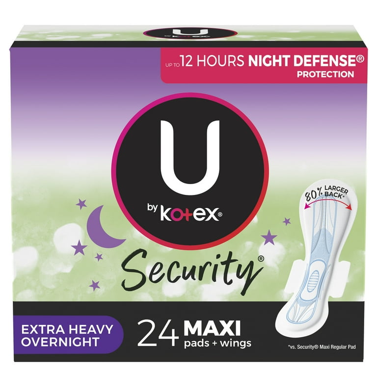 U By Kotex Security Pads Plus Wings, Extra Heavy Overnight - 24 pads