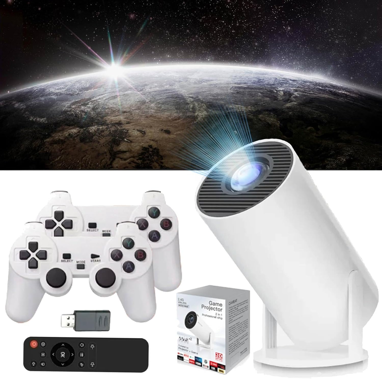 Kothab Game Projector M300 Max, Smart 4k Android 11 Portable Game Projector with Two Controllers, Small Projector Portable, Smart Hd Projector with Wifi and Bluetooth, Outdoor Movie Projector
