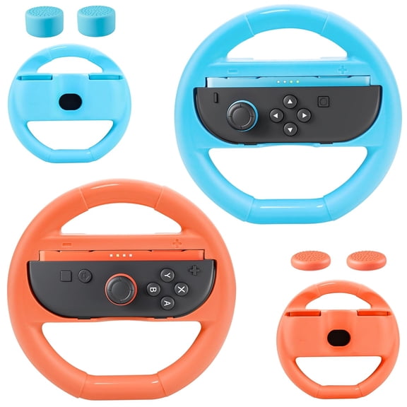 Kothab Switch 2 Steering Wheels Compatible with NS2 Switch 2025 for joycon, Switch 2 Racing Wheels with 4 Thump Caps, Ergonomic Design Comfort Handle Grip Accessories (Blue&Orange)