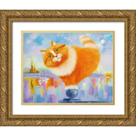 Kotinova, Galina 24x20 Gold Ornate Wood Framed with Double Matting Museum Art Print Titled - Ginger on the arrow of Vasilievsky island